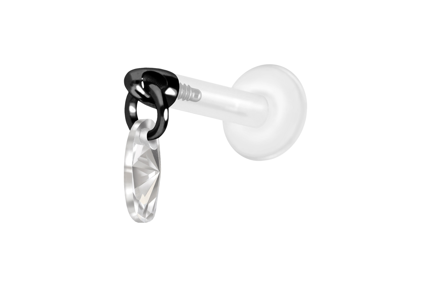 PTFE Labret Piercing mit Innengewinde + Titan-Aufsatz KRISTALLOVAL